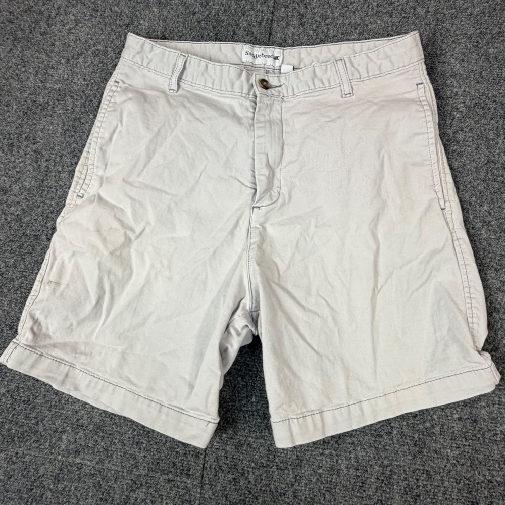 Saddlebred Mens 32W Chino Shorts Light Gray Flat Front Cotton Twill Casual
